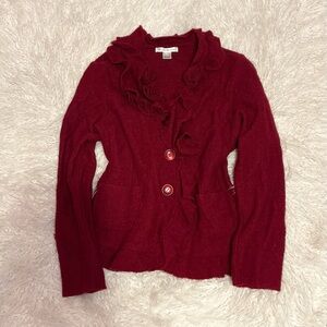 100% Wool Susan Bristol Deep Red Rose Cardigan Sweater